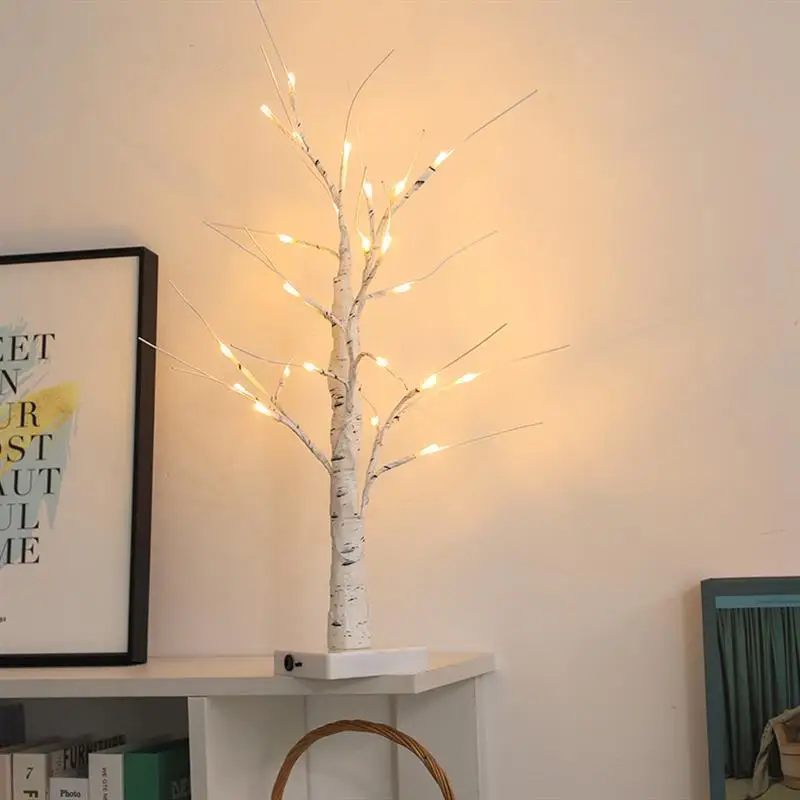 60cm USB AA Power Battery Flexible Merry Christmas Artificial Simulation Birch Tree Led Desk Lamps Lights