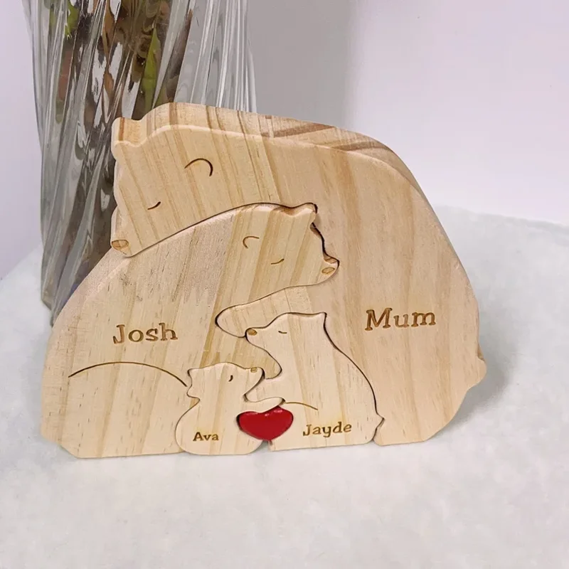 Wooden Bear Family Puzzle Engraved Family Name Puzzle Animal Family Keepsake Gift for Parents Home Decor Gift for Kids