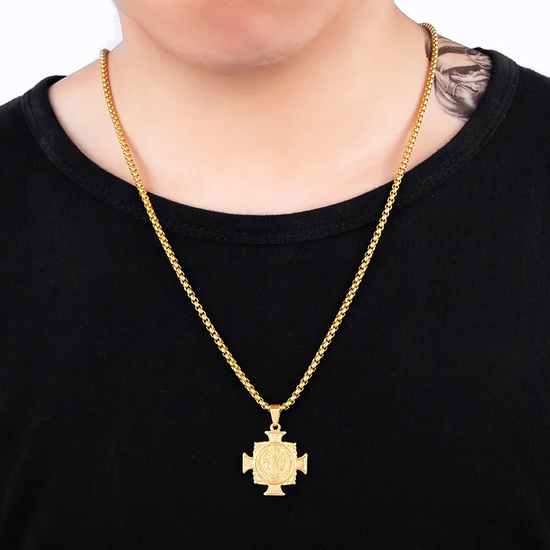 2019 Hot Stylish Stainless steel Catholic saint Benedict  cross bible Jesus exorcist necklace for men women