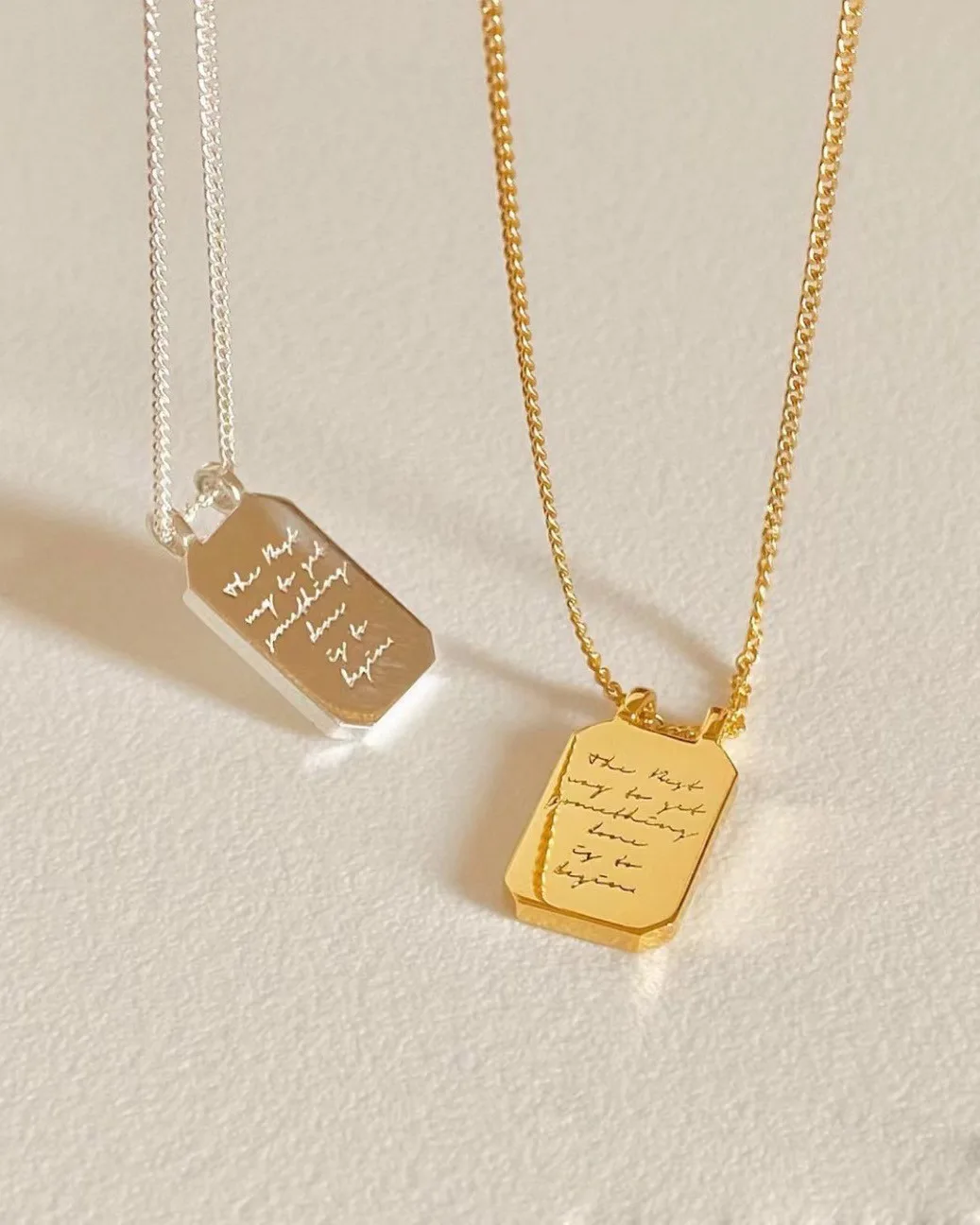 Ins Chic Gold Plating Engraving Letter Tags Pendant Necklace S925 Sterling Silver Geometric Rectangle Shape Necklace