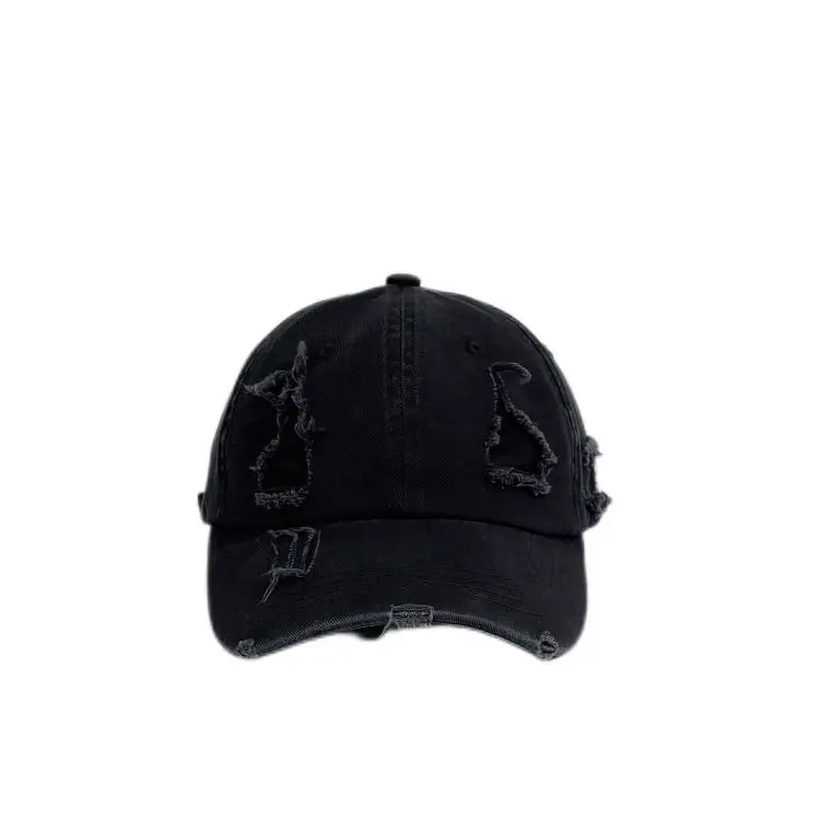 Custom Washed With Leather Patch Logo Distressed Hats Ripped Hat Dad Cap