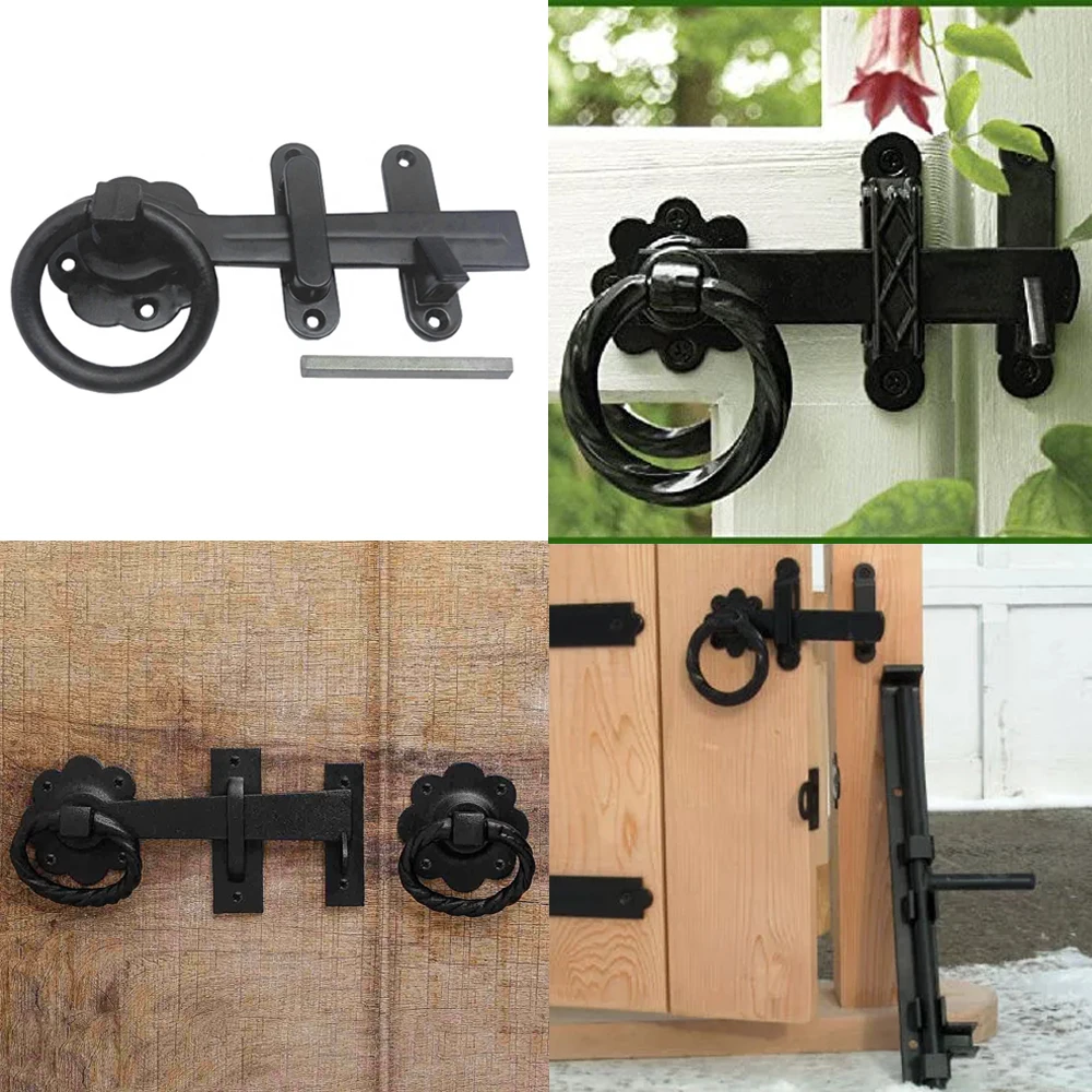 Heavy Duty Black Wood Twisted Ring Garden Lockable Metal Self Locking Gate Latch