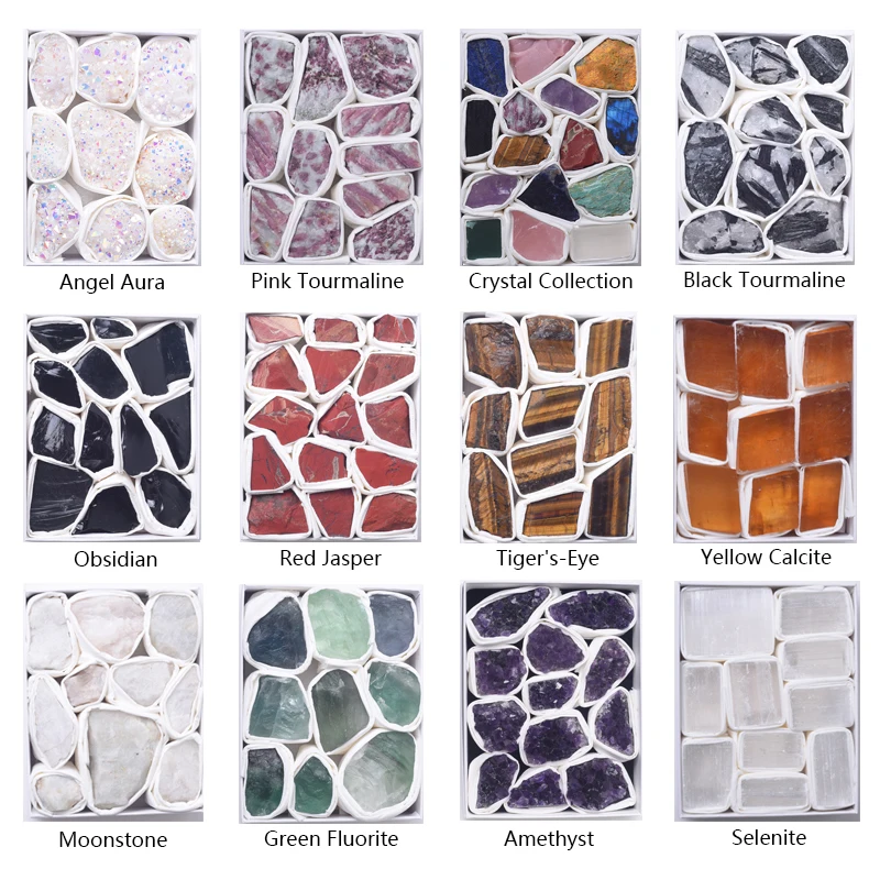 Various of Crystals Quartz Block Natural Amethyst Rose quartz Reiki Healing Mineral Specimens Stones with box