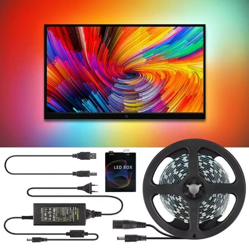 RGB IC WS2812 ТВ ПК фон 60 светодиодов/м ambambibox синхронизация Мечта USB Светодиодная лента для рабочего стола