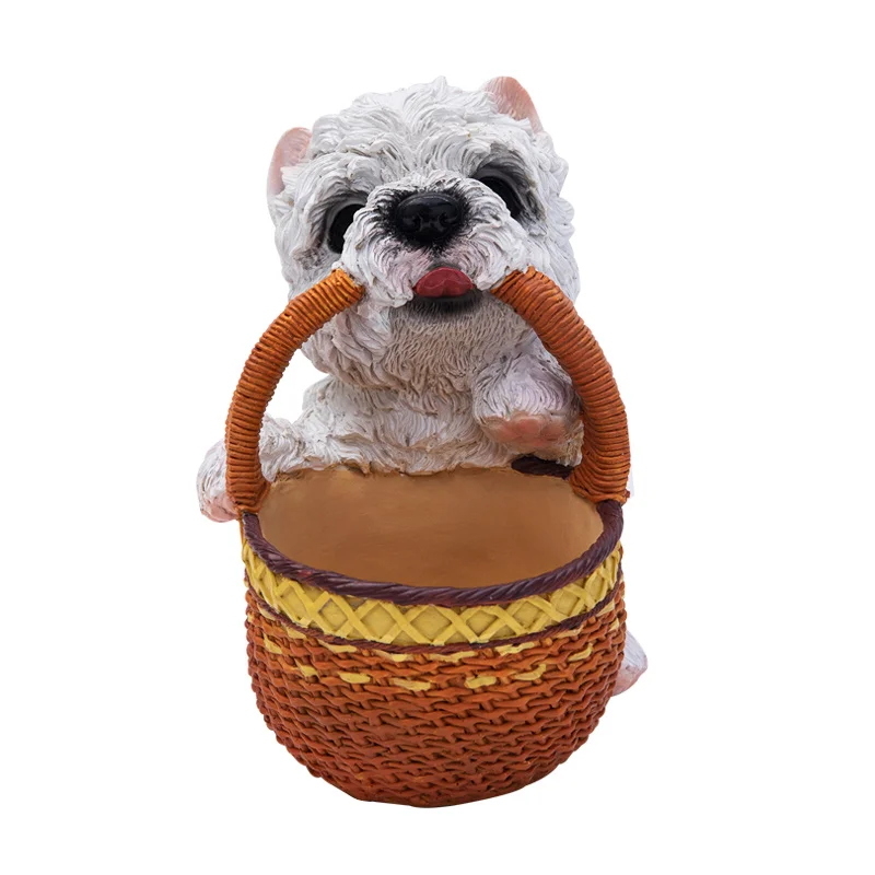 new arrival resin animal statues white terrier dog sculptures key storage case