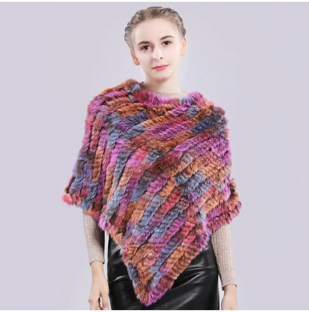 Новинка 2021 стильное Вязаное пончо из натурального кроличьего меха Женская шаль пашмины