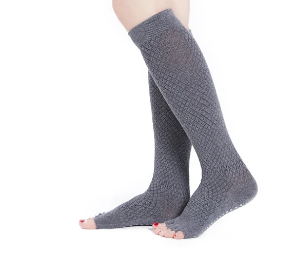 Buy Ready- to- ship Yoga Socks Knee High Length Five Fingers Comfortable Cotton Open Toe Socks with Anti-slip Dots
