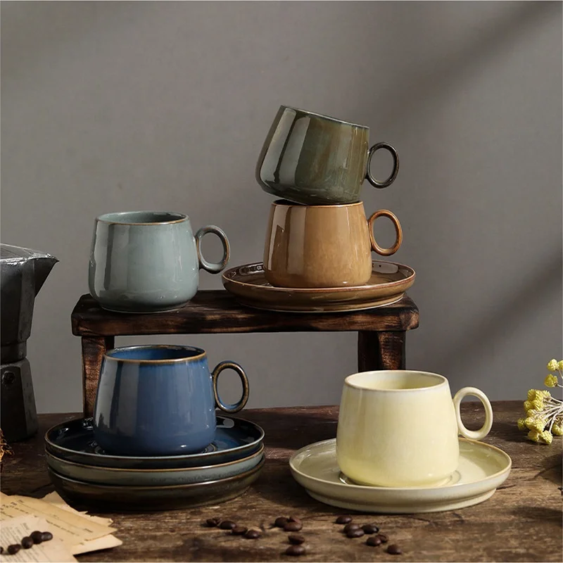 Custom Kiln Transmutation Ceramic Mug Set Cappuccino Coffee Porcelain Teacup Coffee Cup And Saucer