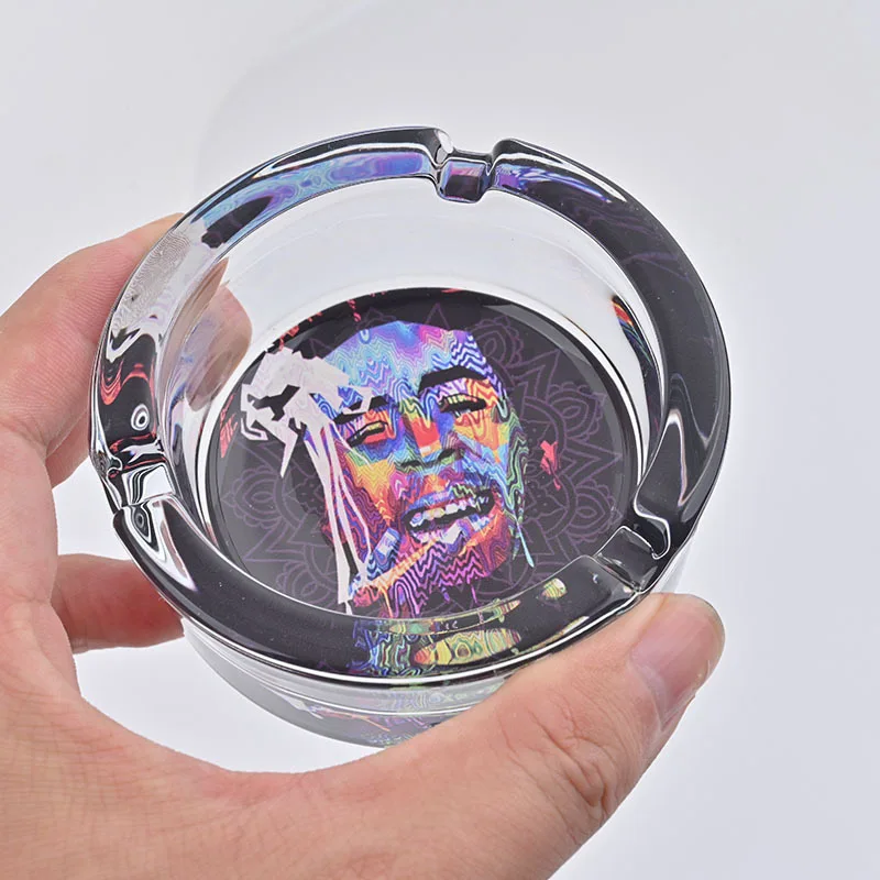 Hot Wholesale Custom Design Logo Ashtray Smokeless Round Pocket Glass Cigar Ashtray