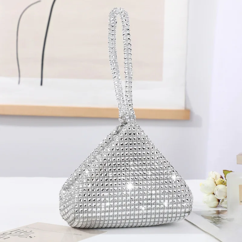 New Women Triangle Bling Glitter Purse Crown Box Clutch Evening Luxury Bags Party Prom Diamond Lattice Handbag