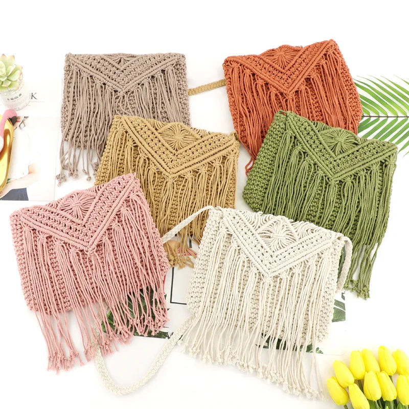Amazon Hot sell macrame Handbags High Quality Knit Tote Bag Crochet Shoulder Bag