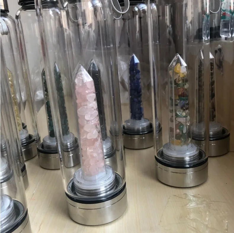 Wholesale infuser crystal points healing stones crystal glass water bottle