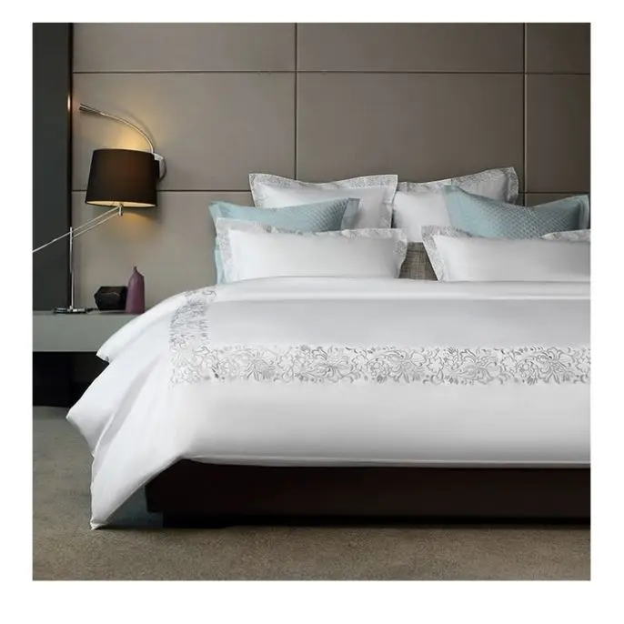 high quality Lovely style 100% Cotton White Satin Plain embroidery bed sheet