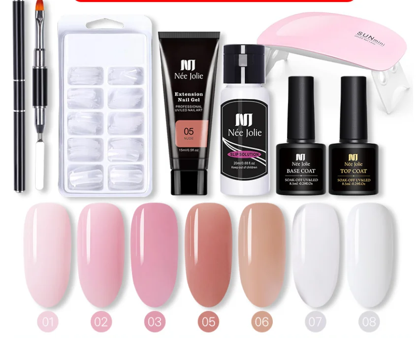 Amazon Hot UV Nail Glue Sale Poly Nail Extension Gel Kit with Nails Base/top coat and Sealing Glue