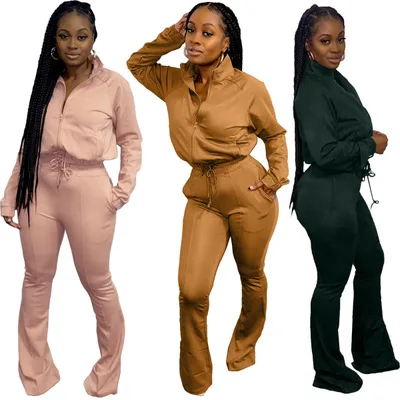QJX two piece comfy set 2021 fall sports long sleeve trending casual two piece pants set women