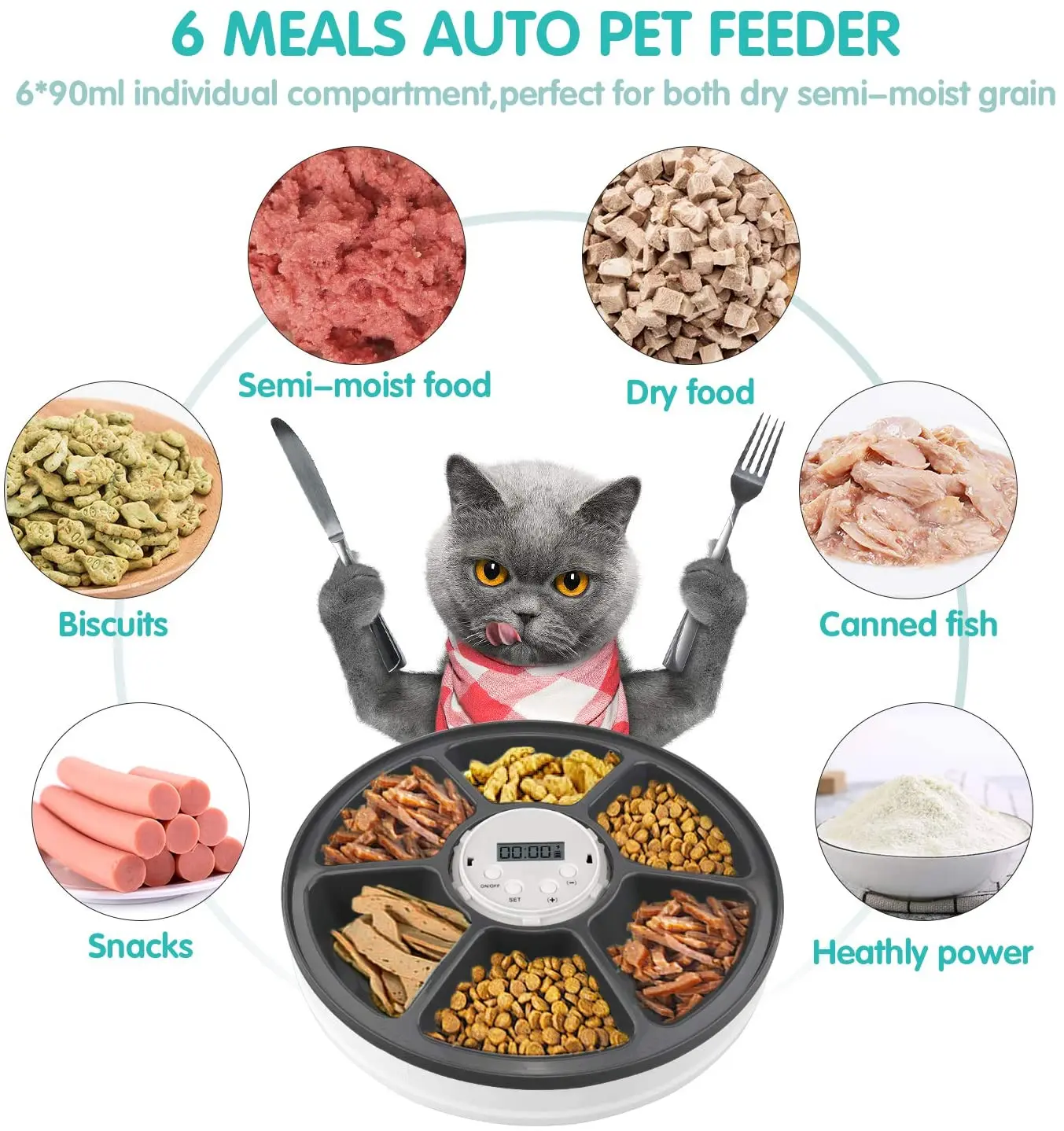 Программируемый таймер на 6 персон, Диспенсер сухой и влажной еды, музыкальное напоминание, нескользящая автоматическая кормушка для домашних животных