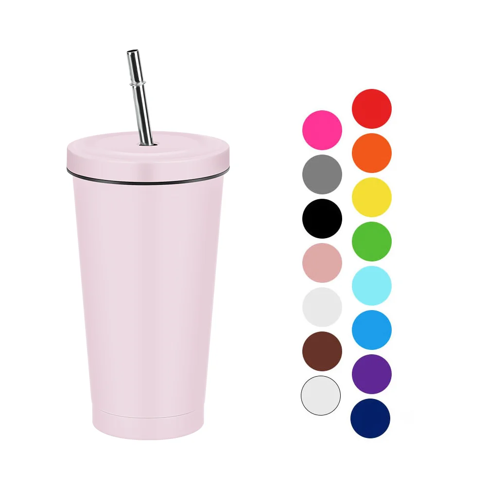 Custom Logo 17 oz Double Walled Stainless Steel Sublimation Inusulated Travel Juice Drink Tumbler With Straw