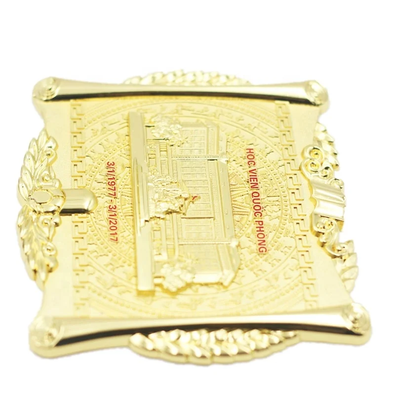 High quality Rectangular gold metal texture custom memorial plate metal zinc alloy trophy medal
