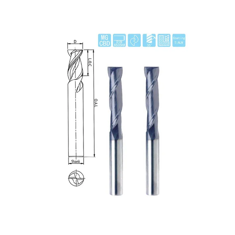 E2Fl 2 Flutes Long Flutes Length Micro Grain Solid Carbide End Mill