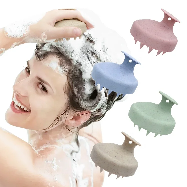 DRS Wheat Straw Silicone Head Scalp Massager Cleansing Scrubber Dandruff Shampoo Brush
