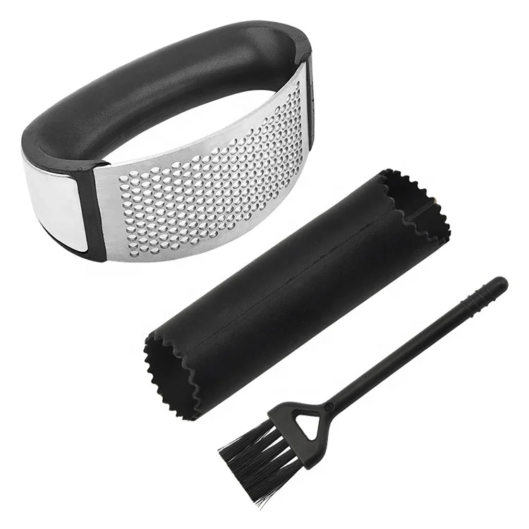 Black Color NEW Kitchen Gadget 3Pack Silicone Garlic Peeler Machine Stainless Steel Garlic Mincer Clove Crusher Masher Mincing