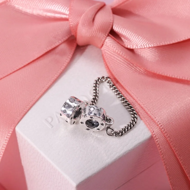 Hot sale silver-studded Safety Chain fits Bracelet DIY Family Heart CharmJewelry  for Ladies Jewelry Gifts of Mothers Day