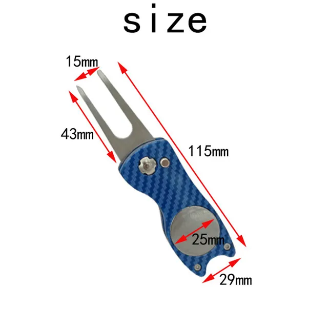 Metal Plastic Blank Carbon Fiber Pattern  Golf Product Accessories Foldable Pitch Repair  Fixers Fork  Pitch Green Divot Tools