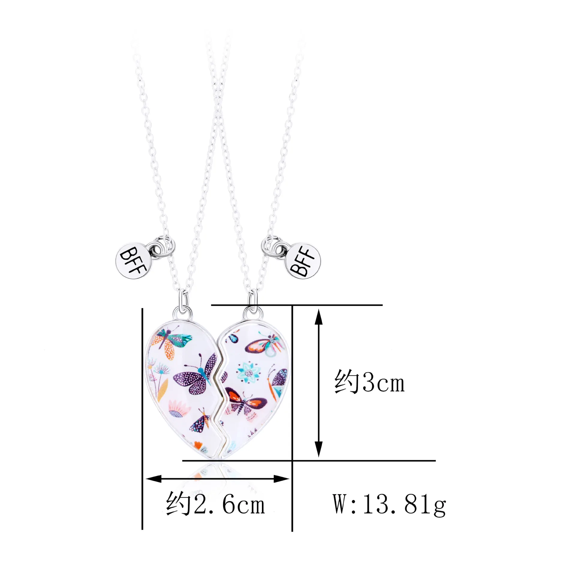 Hot Selling Multi-Colored Enamel Brushed Gradient Butterfly Necklace Magnet Bff Necklace For Couple Bestie FriendShip