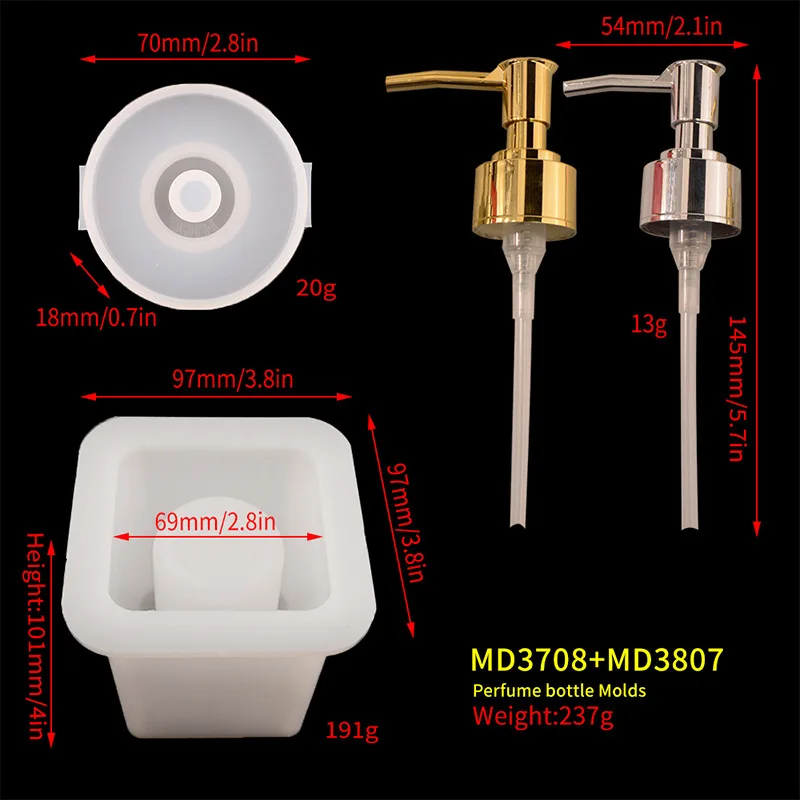 M3043 Perfume Bottle Silicone Mold Pump Bottles Mold for Hand Sanitizer Making Mold Epoxy Resin Tray
