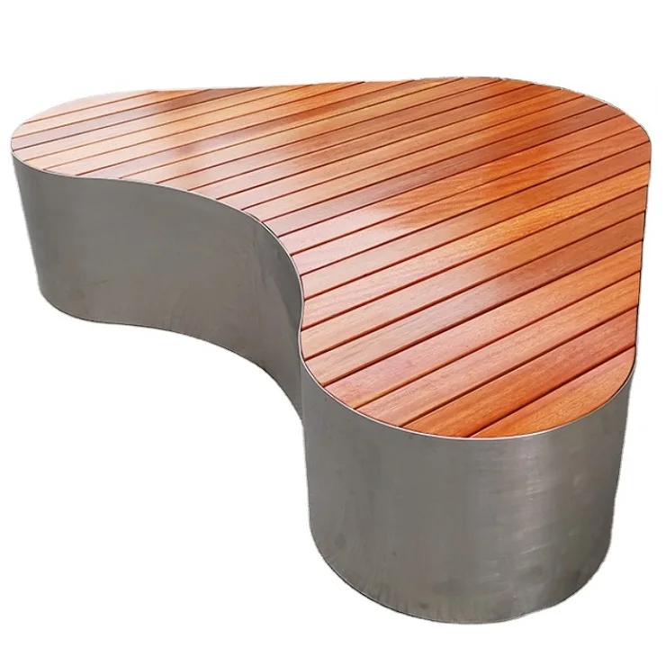 Mirror stainless steel wood and steel bench outdoor leisure metal park bench