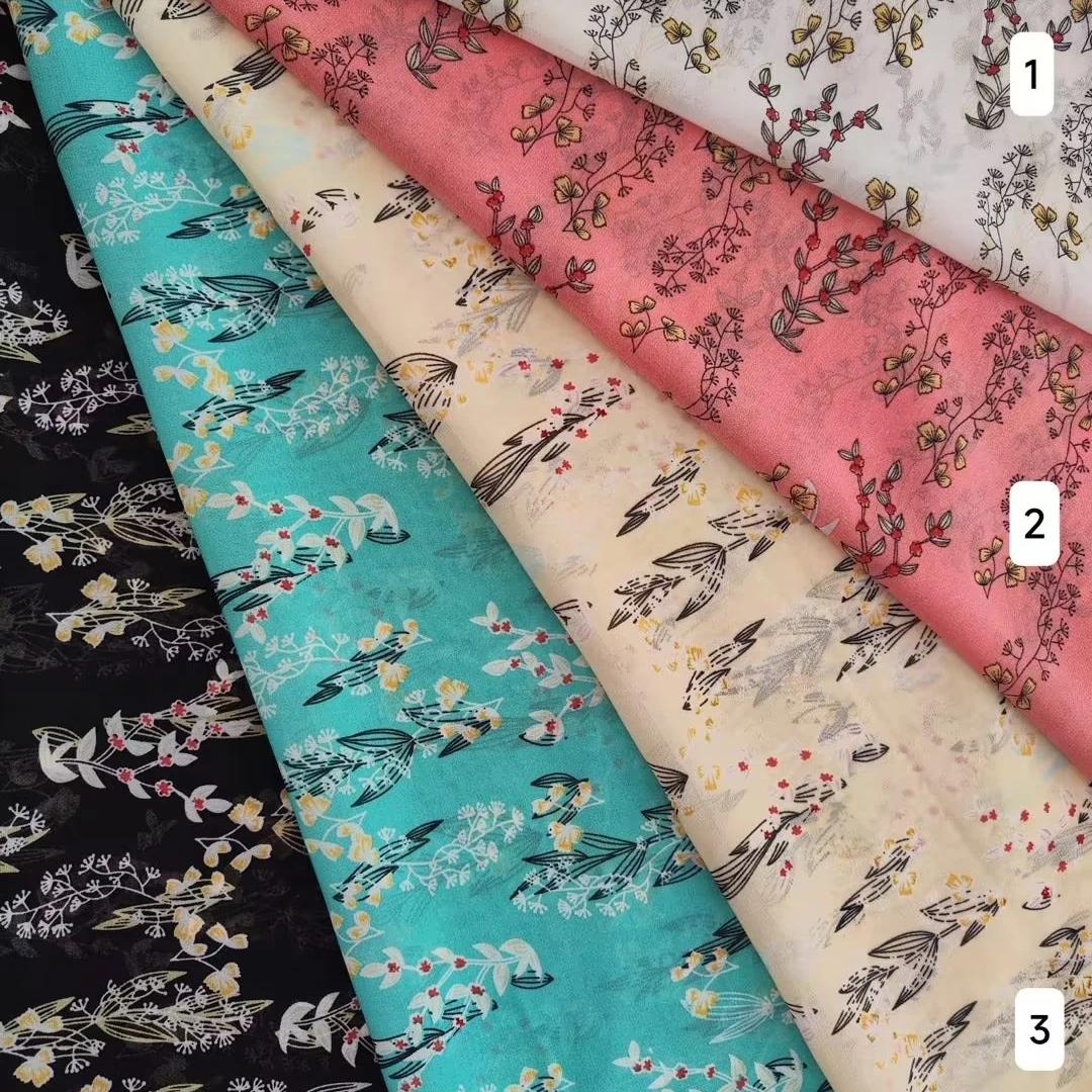 Ready goods 100% polyester premium pearl chiffon printed material with cheap price