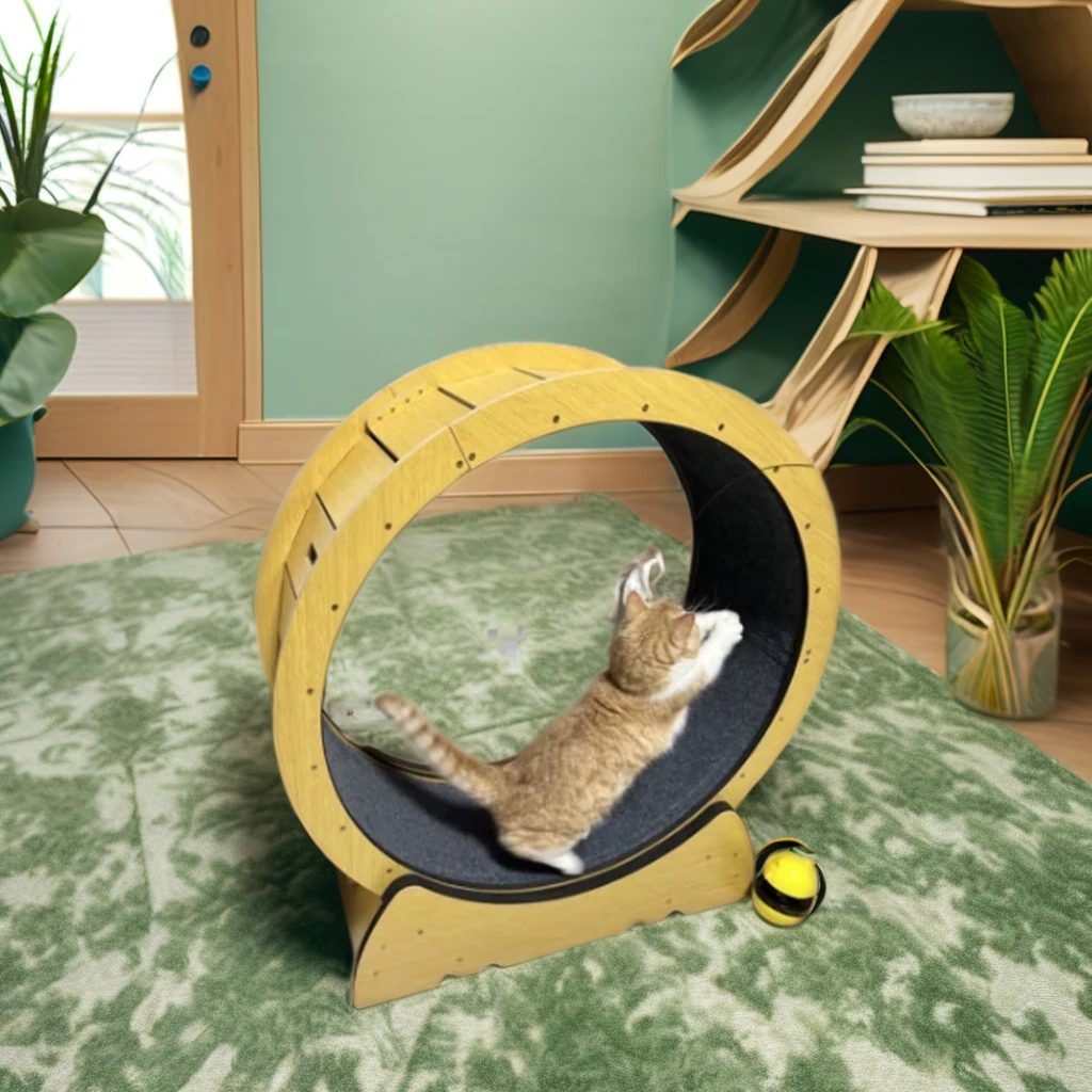 Cat Tread Exercise Running Wheel Sustainable Fiber Board Cat Treadmill Interactive Anti-depression Wooden Wooden Wheels for Toys