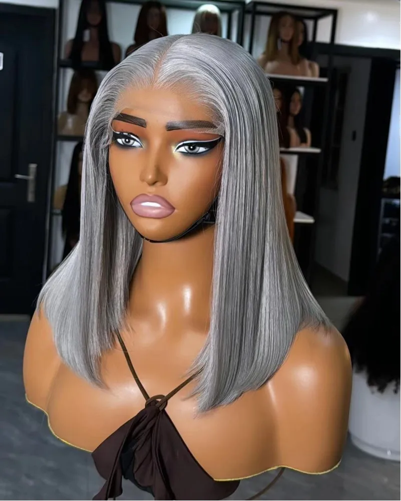 vietnamese raw hair bone double drawn straight short bob wig grey ginger natural human hair 13x4 lace front wigs wholesale