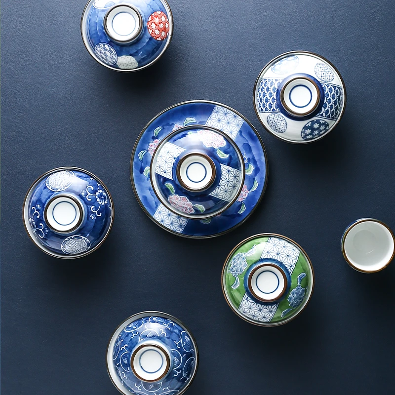 Japanese ceramic mushi bowl chinese style porcelain hand painted soup bowls with lids