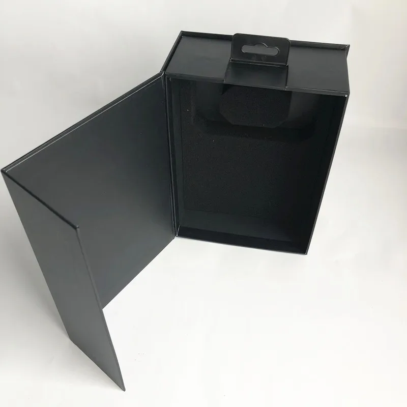 Rectangular magnetic closure hard cardboard box packaging rigid black cardboard boxes custom cardboard boxes with foam tray hook