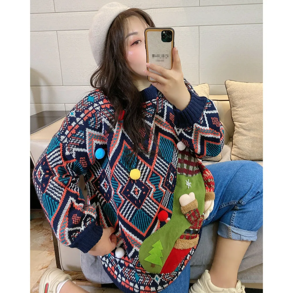 womens cute funny modern christmas pattern sweater 2021 merry christmas pullover