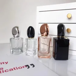 LOW MOQ Rectangle 30ML/50ML thick bottom orange colored perfume bottle with fancy lid