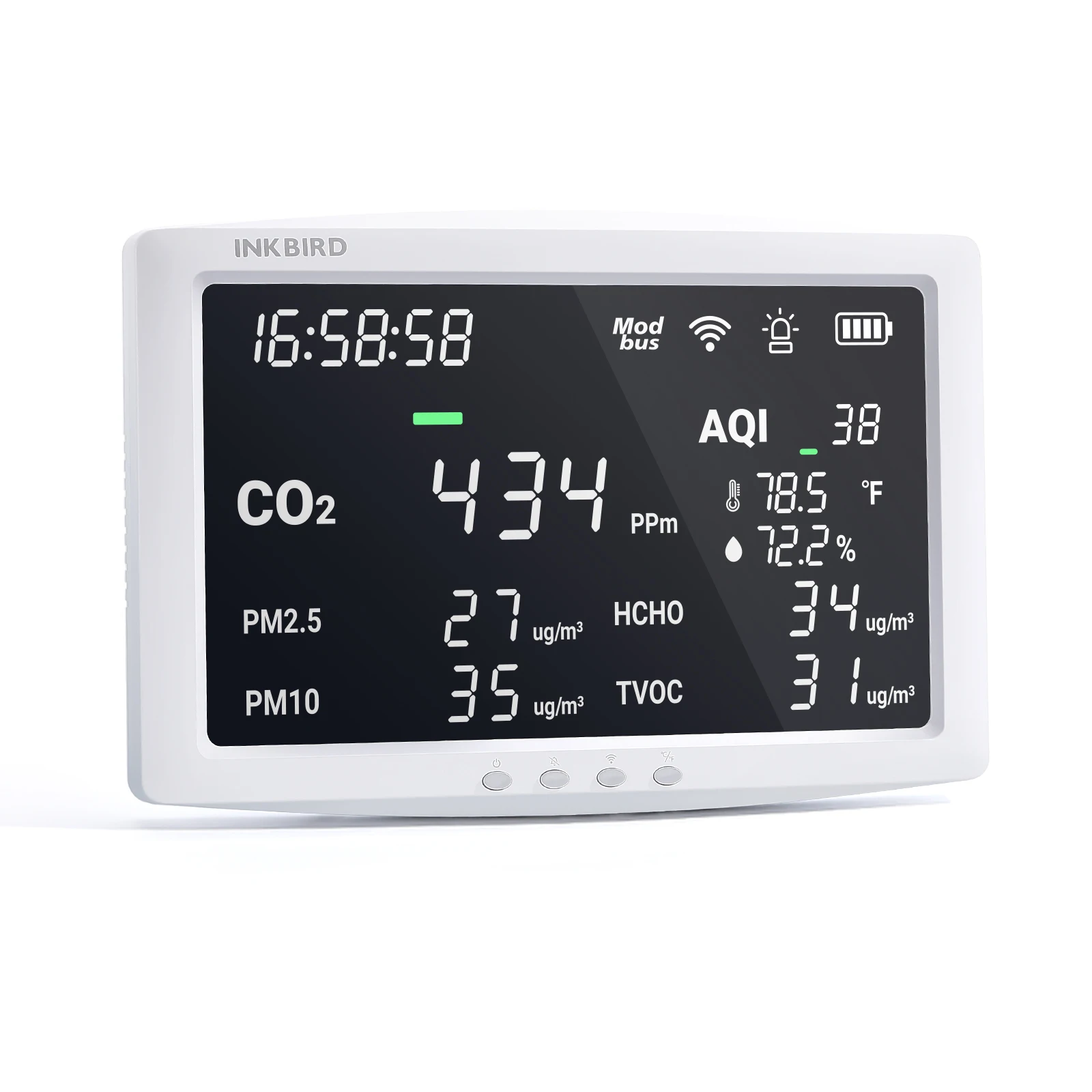 INKBIRD IAQM-128W 8-In-1 Air Quality Monitor Gas analyzer for PM2.5 PM10 CO2 TVOC HCHO AQI humidity temperature