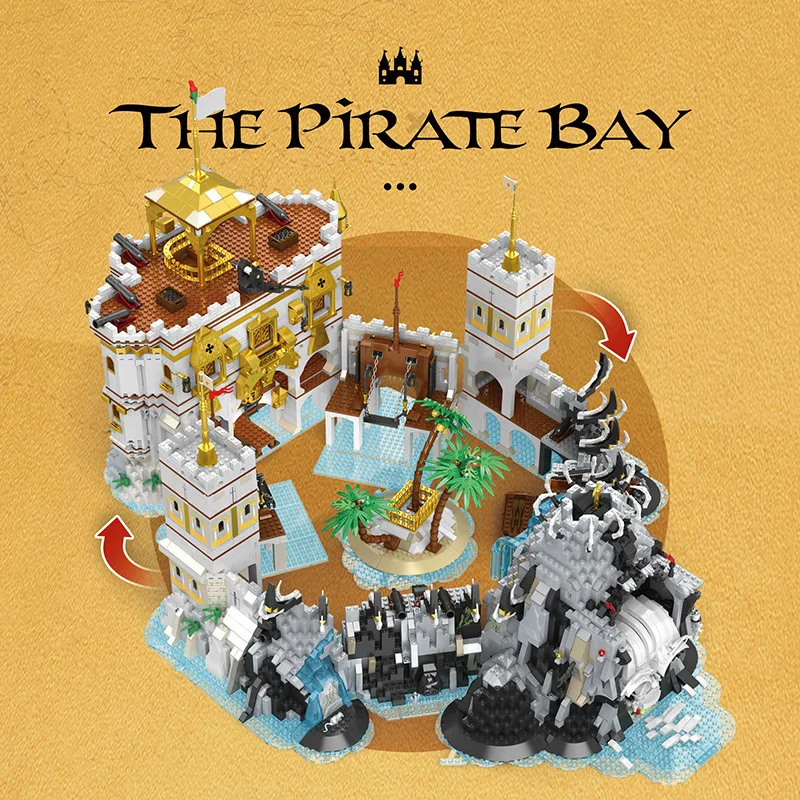 Reobrix 66012 Piate Ship The Skull Pirate Island Bay Kit Moc Building Block Brick Classic Movie Model Toys