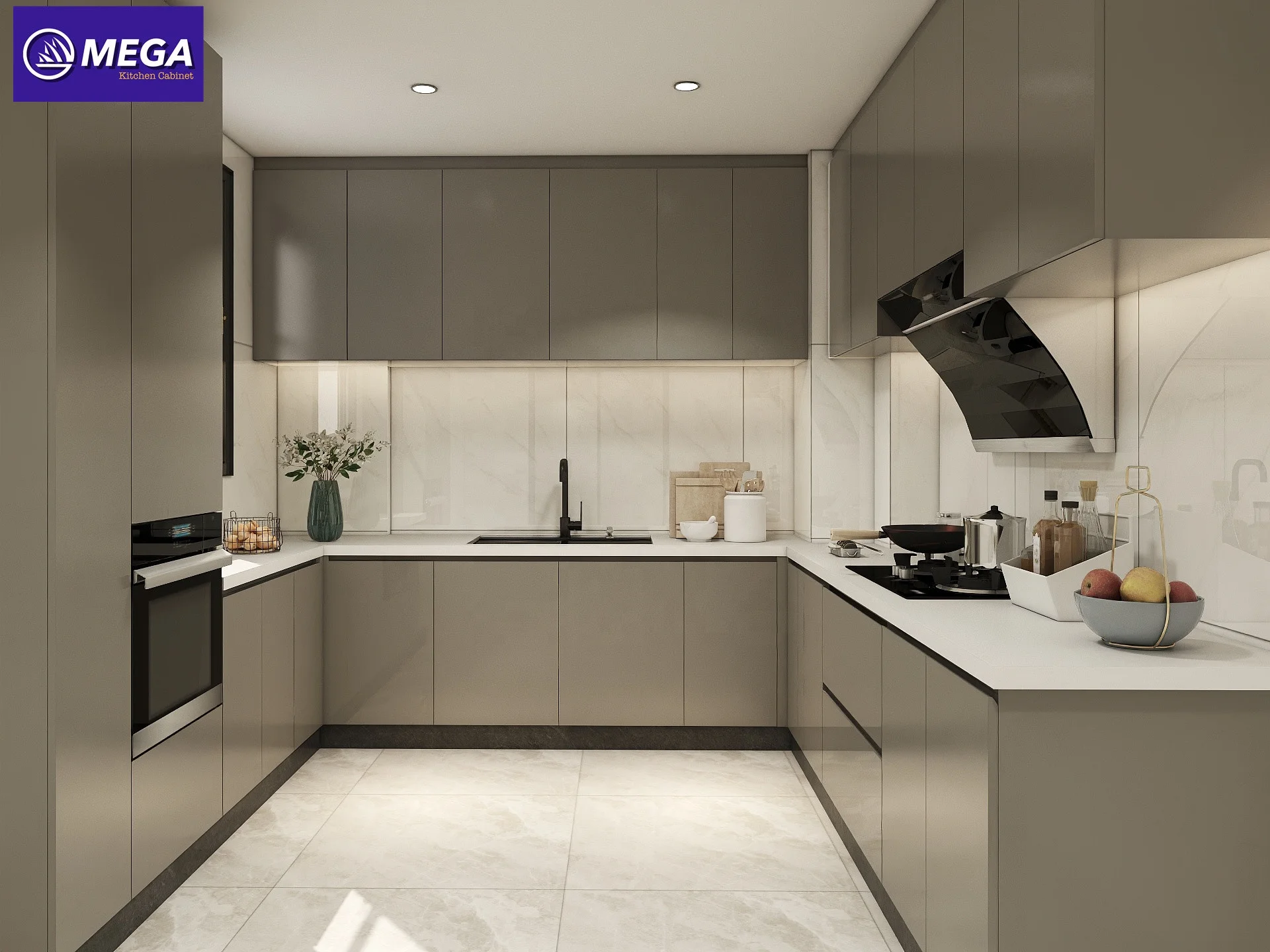 wholesales hotel vialla U shape lacquer MDF ready to assembled modern kitchen cupboard set cabinet armario de cozinha