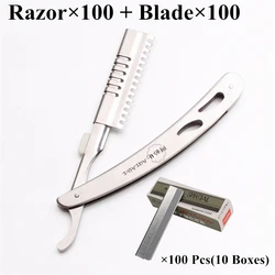 Stainless Steel Salon Sharp Barber Razor Blade Hair Cut Razors Cutting Thinning Knife Hairdresser Tool 100Pcs + 100 Blades A6103