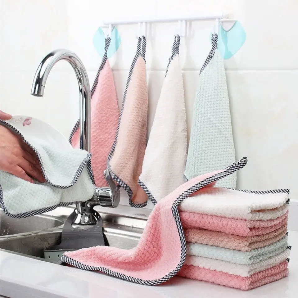 Household Tableware Cleaning Wiping Tools New Microfiber Absorbent Kitchen Dish Cloth Towel Non-stick Oil Washing Cloth Rag