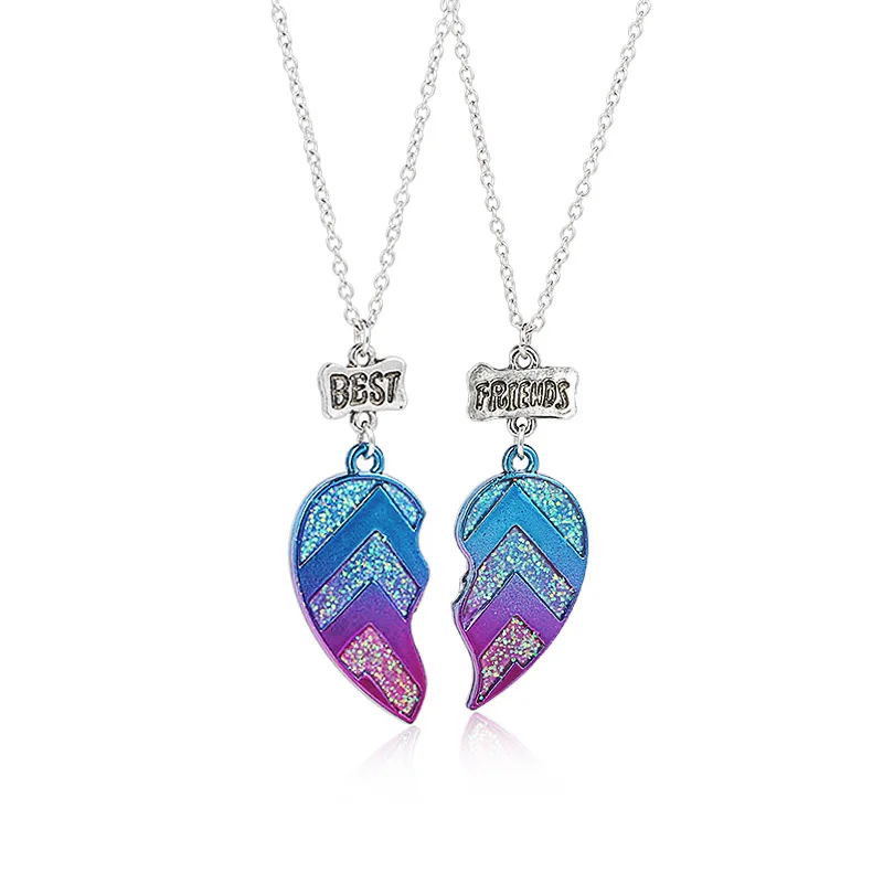 2023 New Sequined Heart Best Friend Necklace Gradient Children Necklace Set Kolye