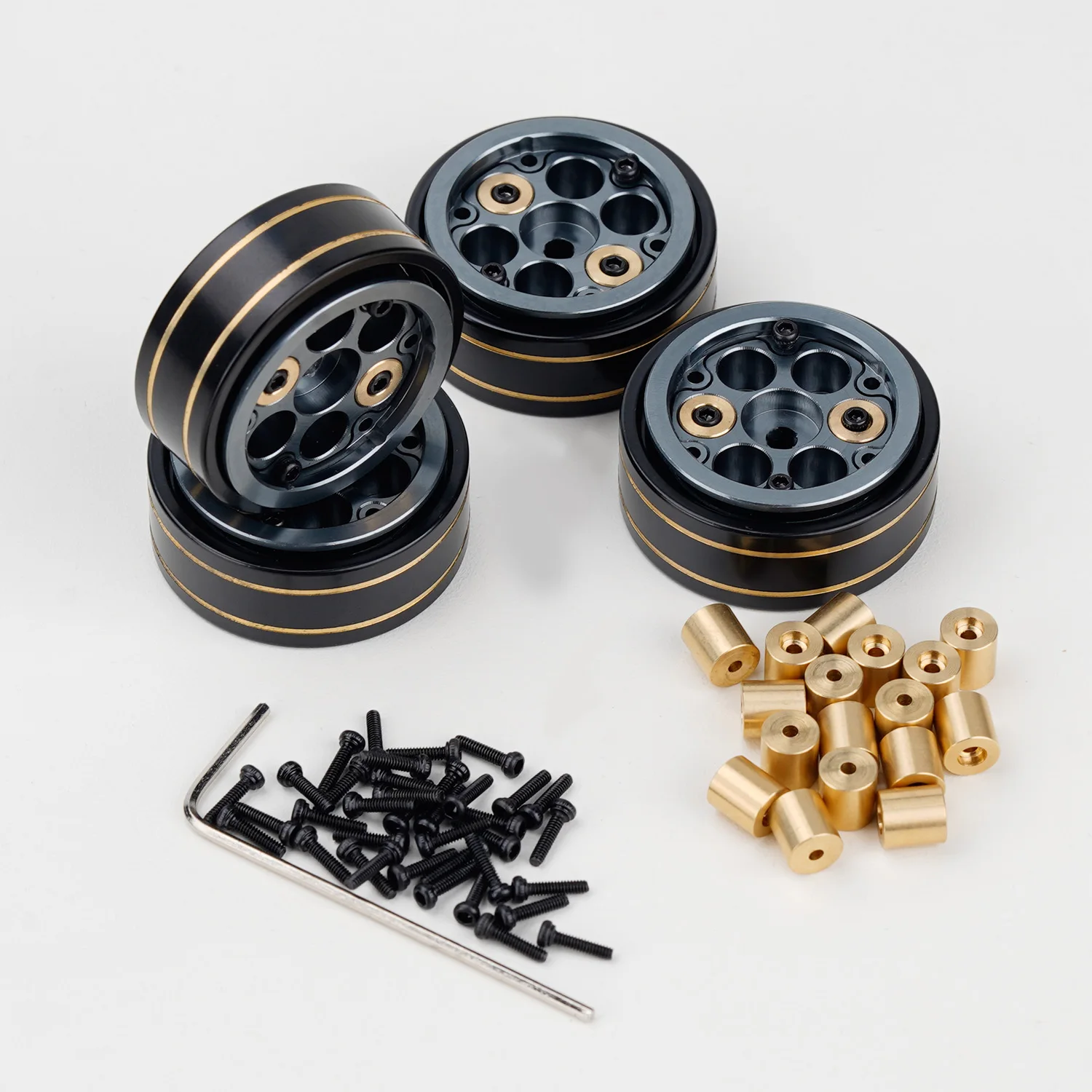 1.0' 6pcs Brass Block Adjustable Weight Beadlock 7mm Hex Wheels Rims for RC Crawler SCX24 AX24 FCX24 FCX18 HobbyPlus FMS