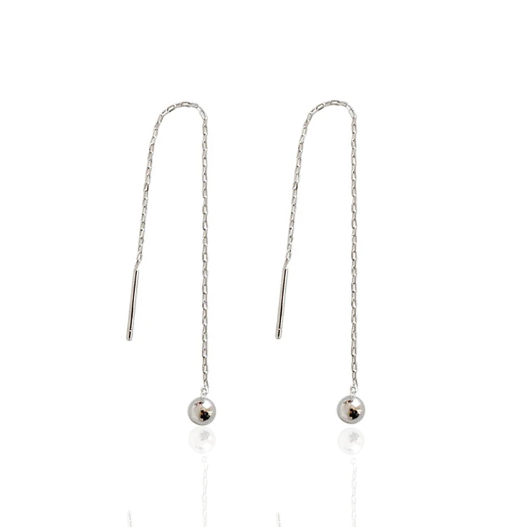 S925 silver fashion women wire long earrings simple women chain wire bead drop  long earrings
