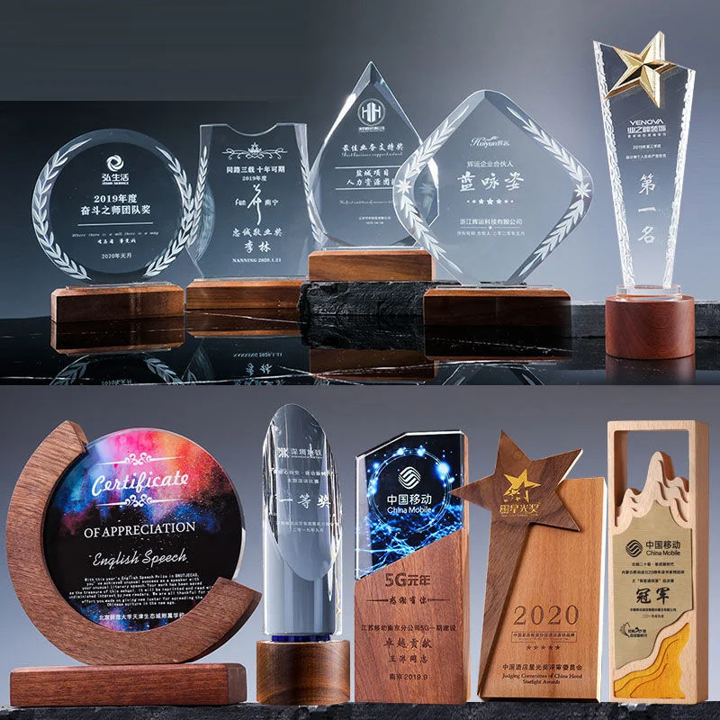 High-end creative crystal solid wood trophy custom sports music awards business leaders awards gifts home decoration trophy