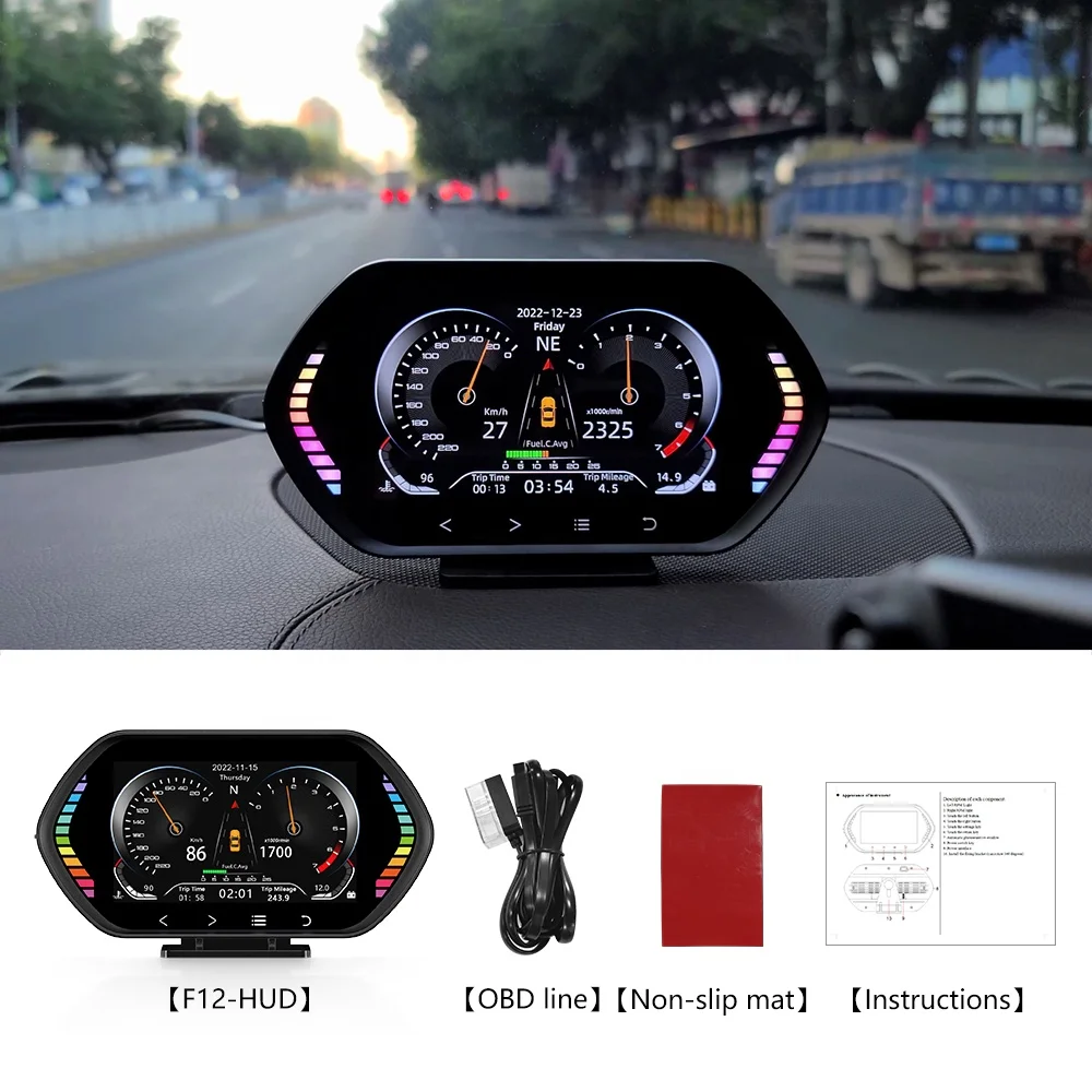 WiiYii 2024 Hot selling Diagnostic Tool Smart Gauge OBD2 GPS Slope Meter 3 in 1 F12 speedometer car HUD Head Up Display