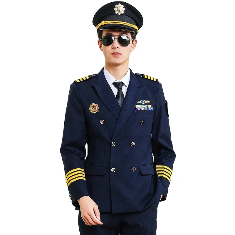 Navy Blue Double Breasted Airline Pilot CaptainUniform for Men