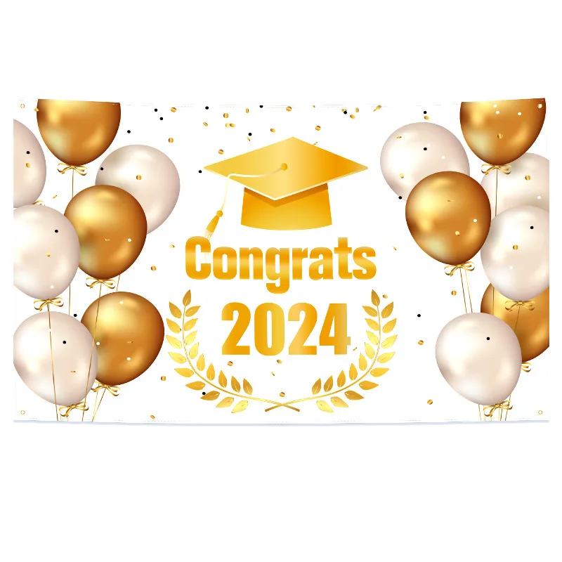 Good quality Polyester Decorative Congrats Grad 2024 Banner For Education Use