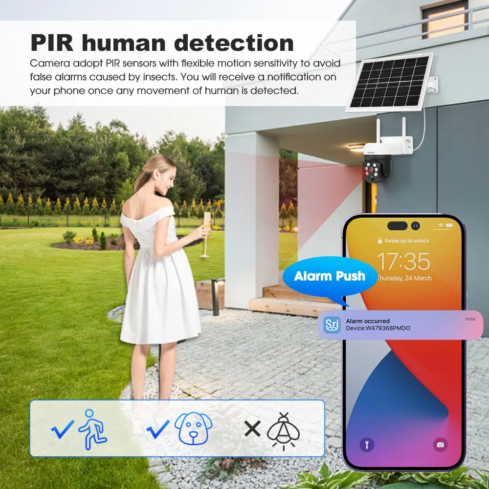SriHome новая уличная Солнечная камера Wifi DH006 2K 4MP водонепроницаемая IP66 батарея низкая мощность PTZ Cctv